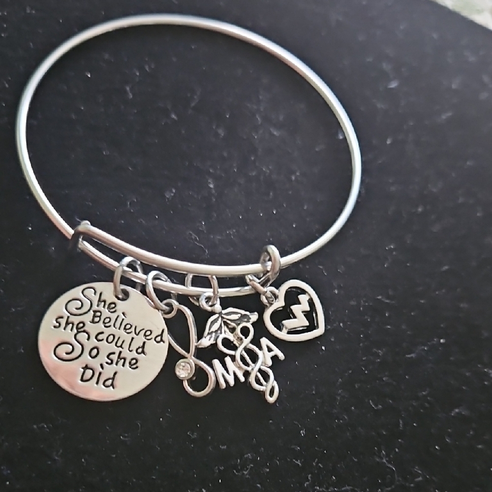 Silver Charm Bracelet with Inspirational Quote